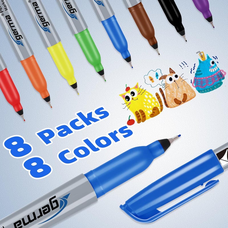 Cgerma Ultra Fine Point Permanent Marker Bulk, 8 Assorted Colors 0.4mm Fine Tip Permanent Markers set，Thin Tip Works on Paper, Glass, Ceramic, Plastic, Wood, Rock, Metal for Kids and Adult - Image 2